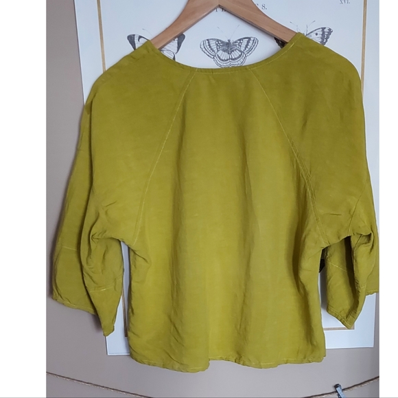 Eve Gravel linen top blouse crop mustard yellow small made in Canada - Picture 2 of 6